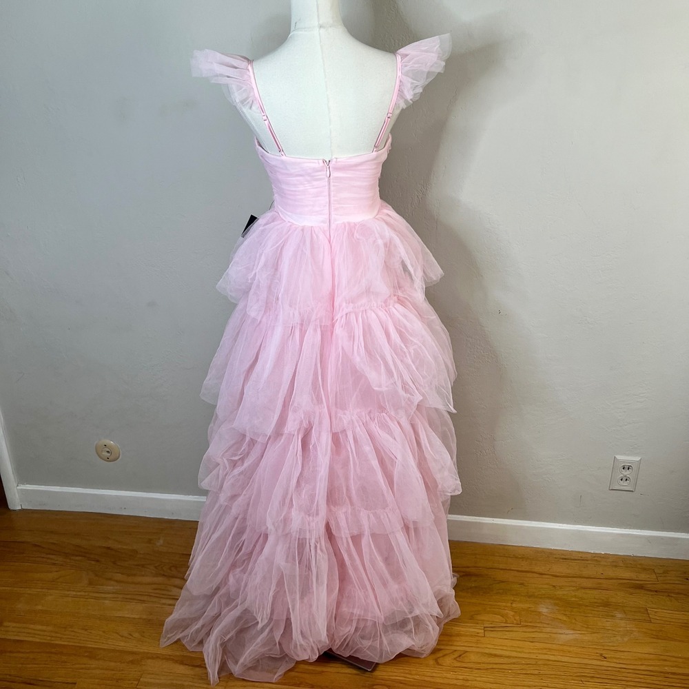 Lulus Gown Size S Pink Tulle Tiered Ruffle New Prom Formal Sweetheart Bustier - Picture 4 of 9